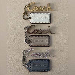 Coach Logo Keychain Fob Acrylic Script Charm Tag Hangtag - Grey Gold Silver